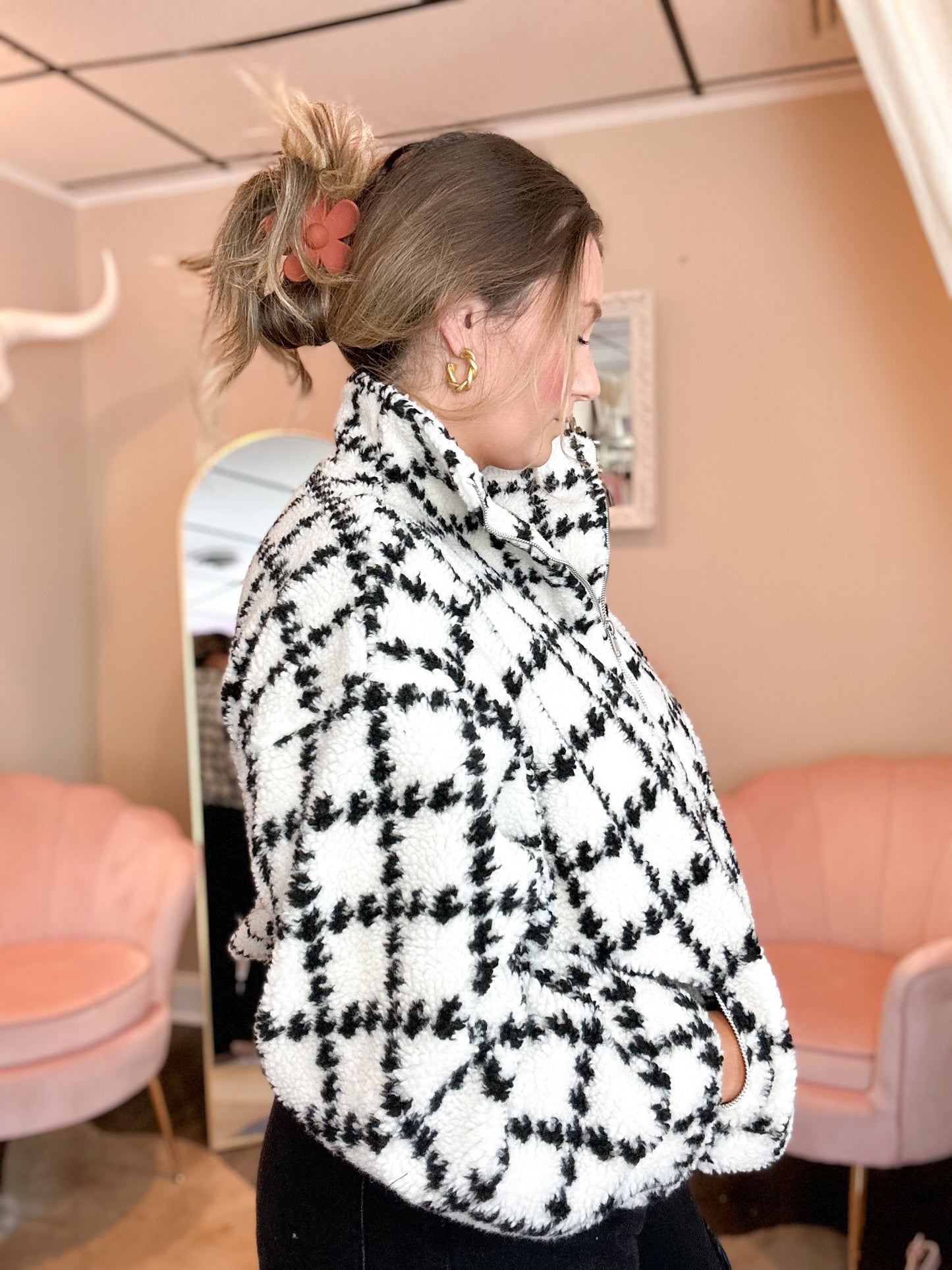 It Girl Houndstooth Half Zip