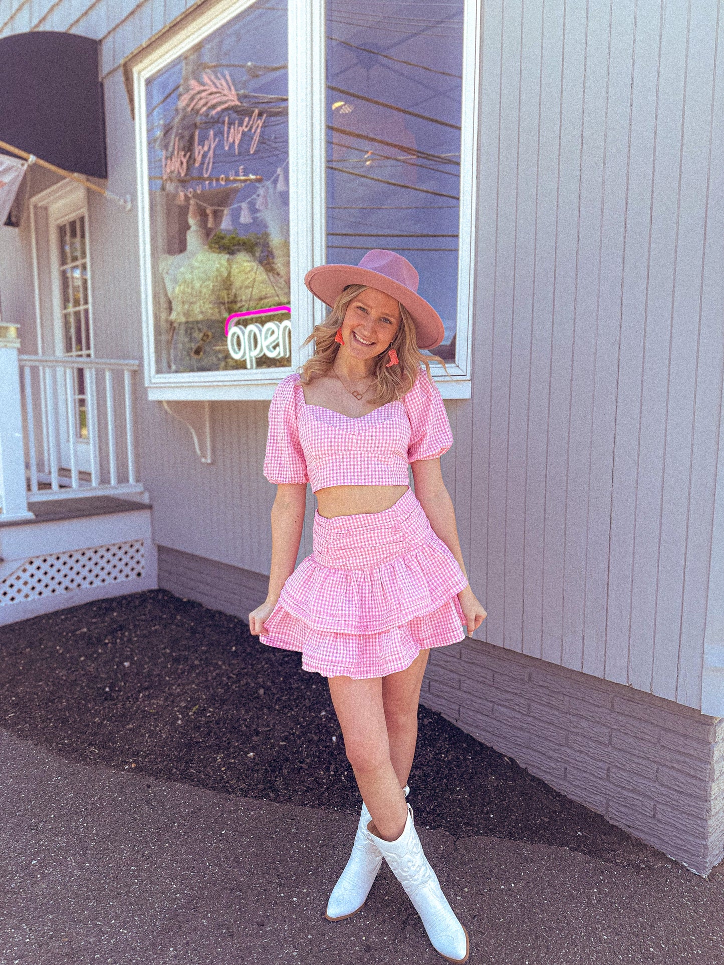 Girl In Gingham Ruffle Skirt