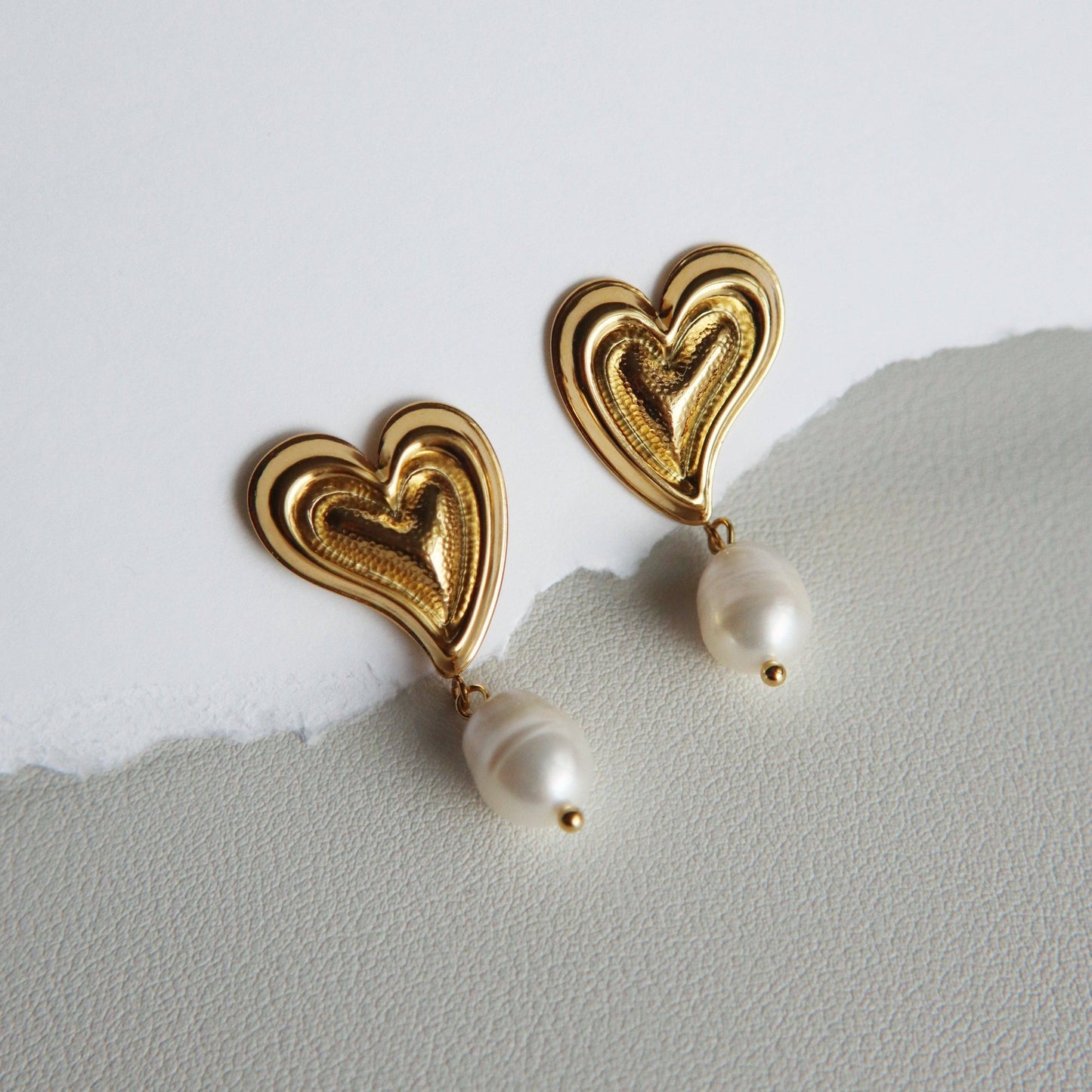 Pearl Drop Heart Earrings